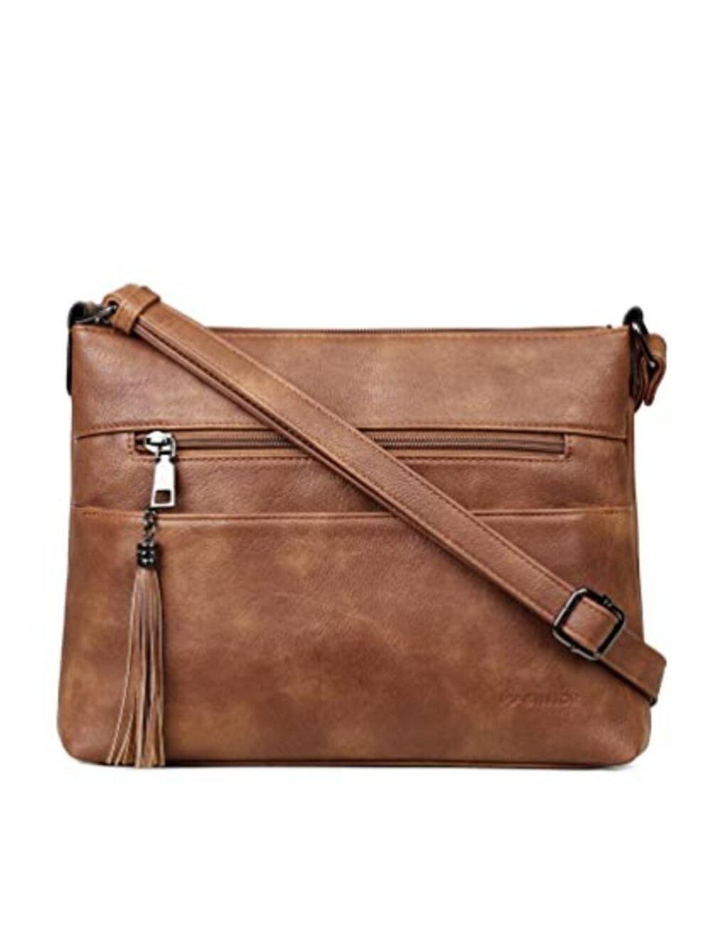 Vegan Leather Crossbody Purse Medium Compact Multi Pocket Shoulder Bag